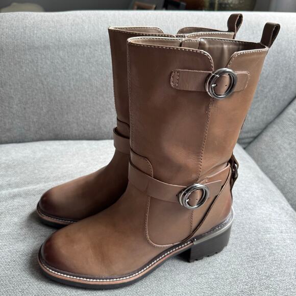 Vince Camuto Shoes - Vince Camuto Women's Kerivini Moto Boots Side Zip Sz 9 Tan Boho